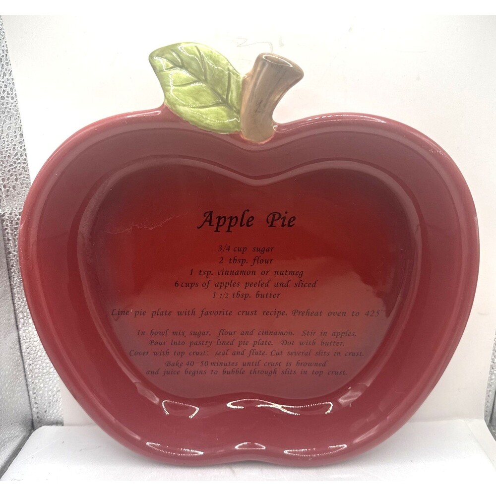 Harvest Red Ceramic Apple Shaped Pie Plate w/ Recipe 11.5" x 10"